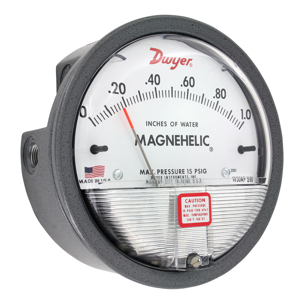 2000-00 | DWYER | Differential pressure gage, range 0-0.25" w.c., minor divisions .005, calibrated for vertical scale position.
